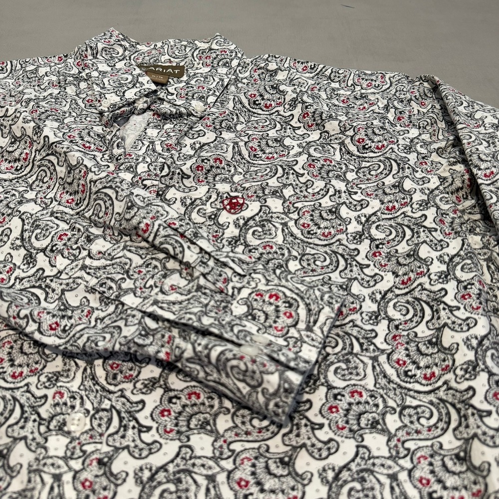 Ariat Men XL Button Down Shirt Paisley Rockabilly White Cotton Western Rodeo7396